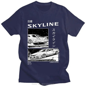 Drift Japanese Anime AE86 Initial D Double Sided T-Shirt O-Neck Cotton Tshirt Summer Casual Unisex R34 Skyline GTR JDM T Shirts