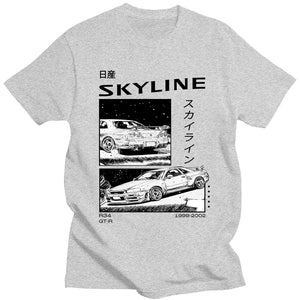 Drift Japanese Anime AE86 Initial D Double Sided T-Shirt O-Neck Cotton Tshirt Summer Casual Unisex R34 Skyline GTR JDM T Shirts