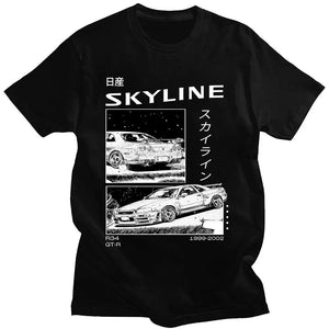 Drift Japanese Anime AE86 Initial D Double Sided T-Shirt O-Neck Cotton Tshirt Summer Casual Unisex R34 Skyline GTR JDM T Shirts