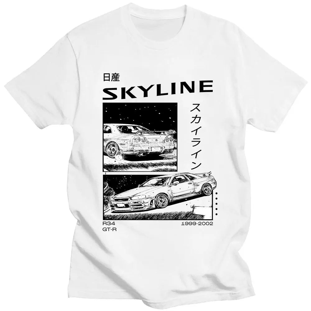 Drift Japanese Anime AE86 Initial D Double Sided T-Shirt O-Neck Cotton Tshirt Summer Casual Unisex R34 Skyline GTR JDM T Shirts